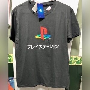 ♦️PlayStation Asian Logo Gray Cotton T-shirt